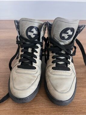 Gucci Boys Gray and Black High-Top Leather Sneakers